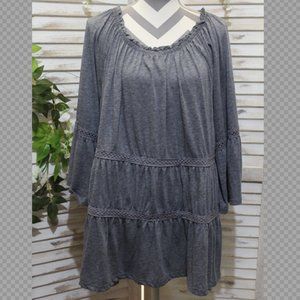 Cato Blue Ruffled 3/4 Sleeve Tunic